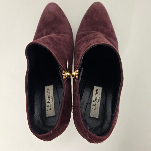 LK Bennett Doris Ankle Zip Booties Stiletto Suede Burgundy Women 39 EU - Picture 4 of 9